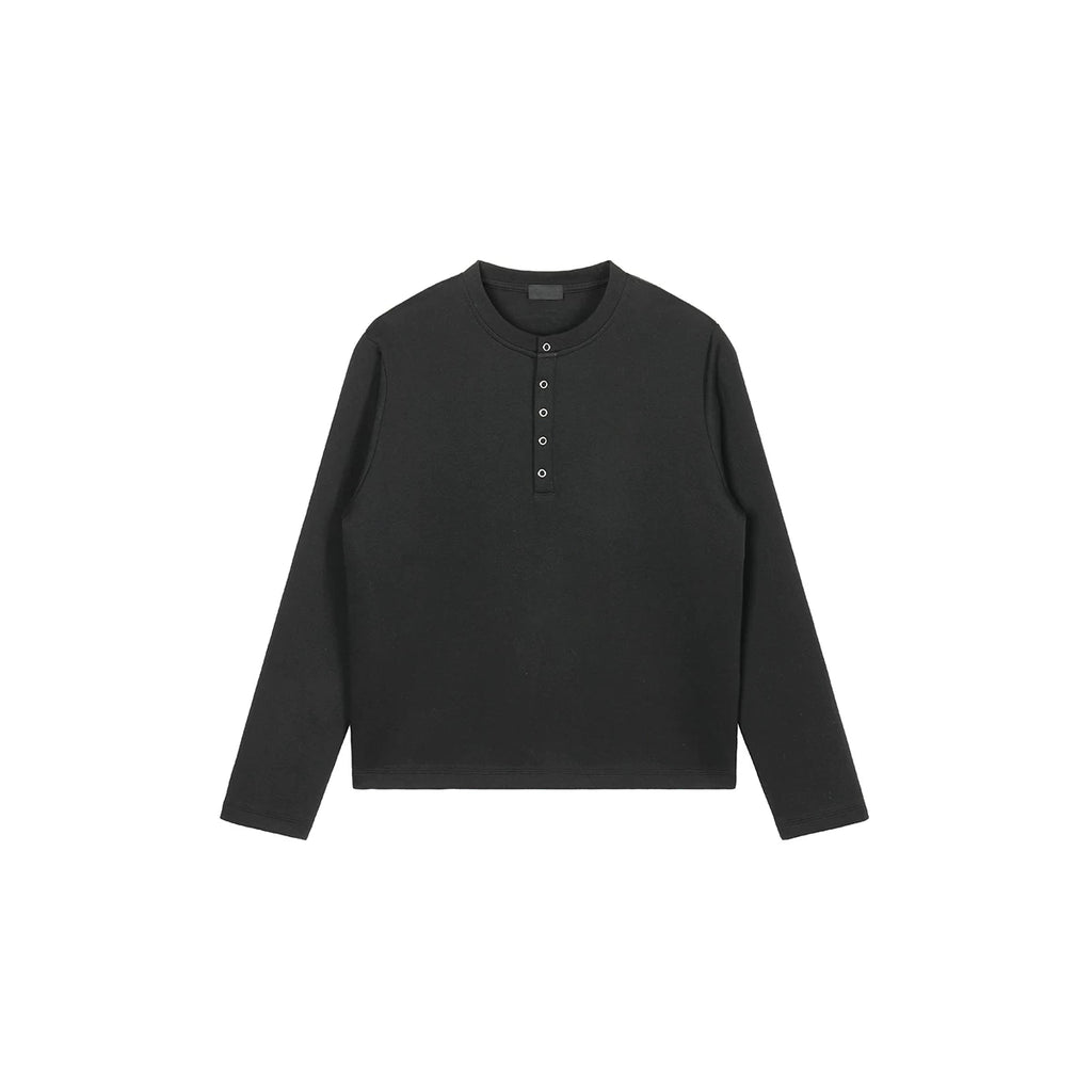 PLUS NO LOGO 370g Breathable Cloud Cotton Henley Long-Sleeve Tee