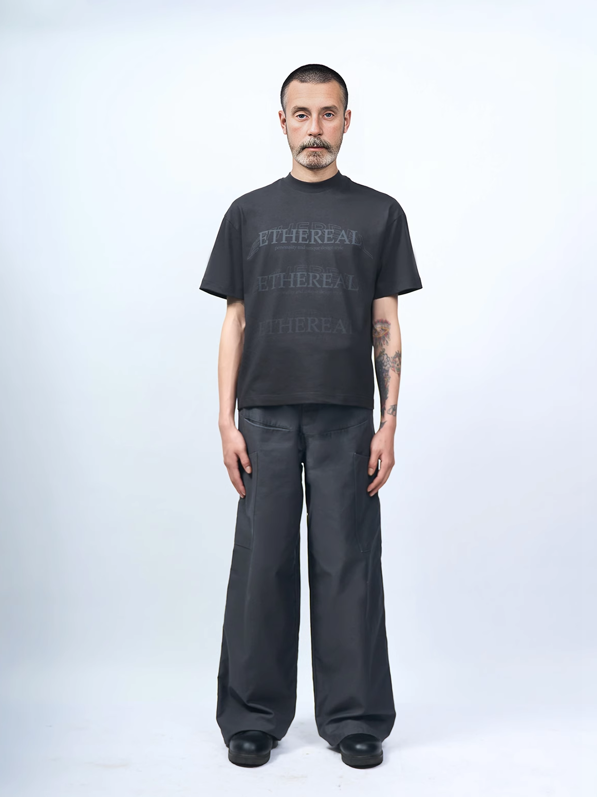 ETHEREAL PRODUCTION Crew Neck Short Alphabet Printed Tee