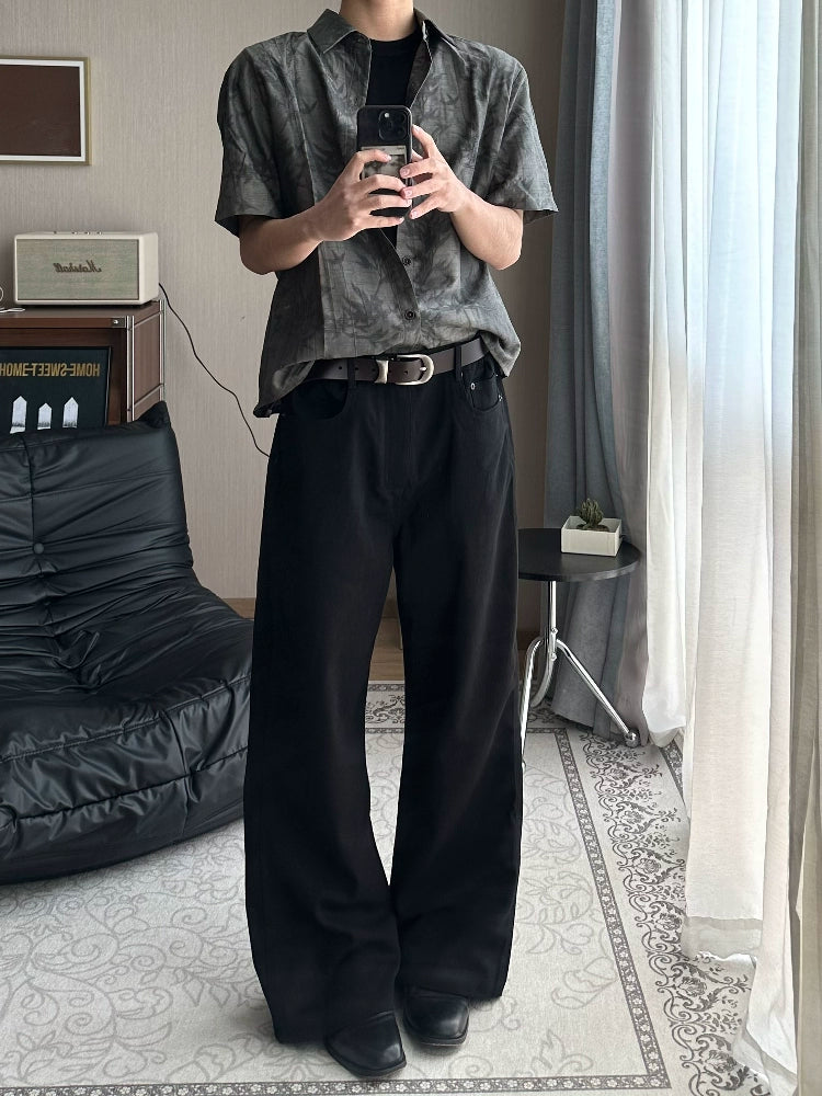 TumBlerine Tencel Blend "Bamboo Leaf Ink Dyed" Embroidered Short Sleeve Shirt