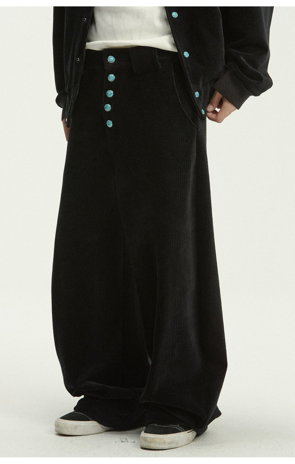 CoosRetro Corduroy Back Pocket Embroidered Casual Scimitar Pants