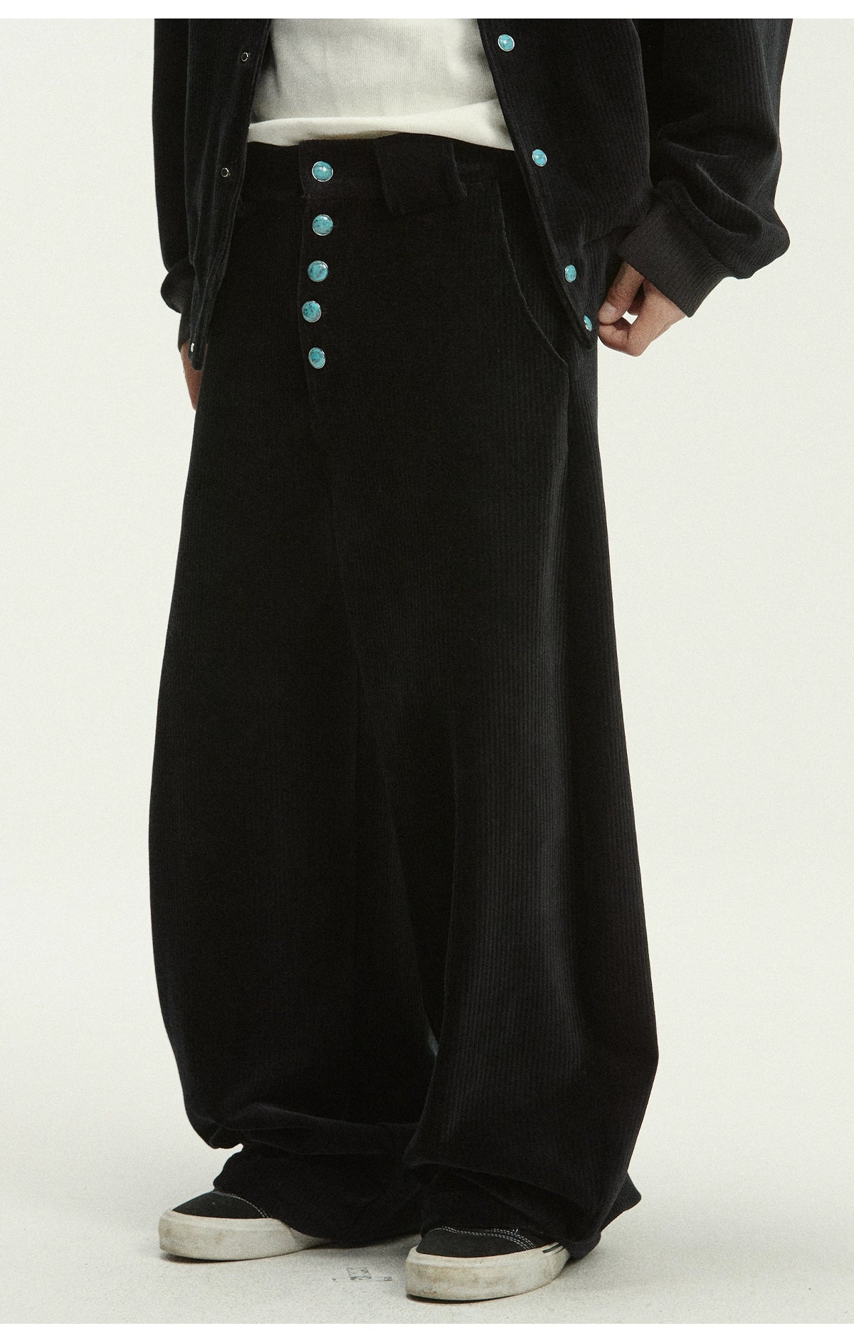 CoosRetro Corduroy Back Pocket Embroidered Casual Scimitar Pants