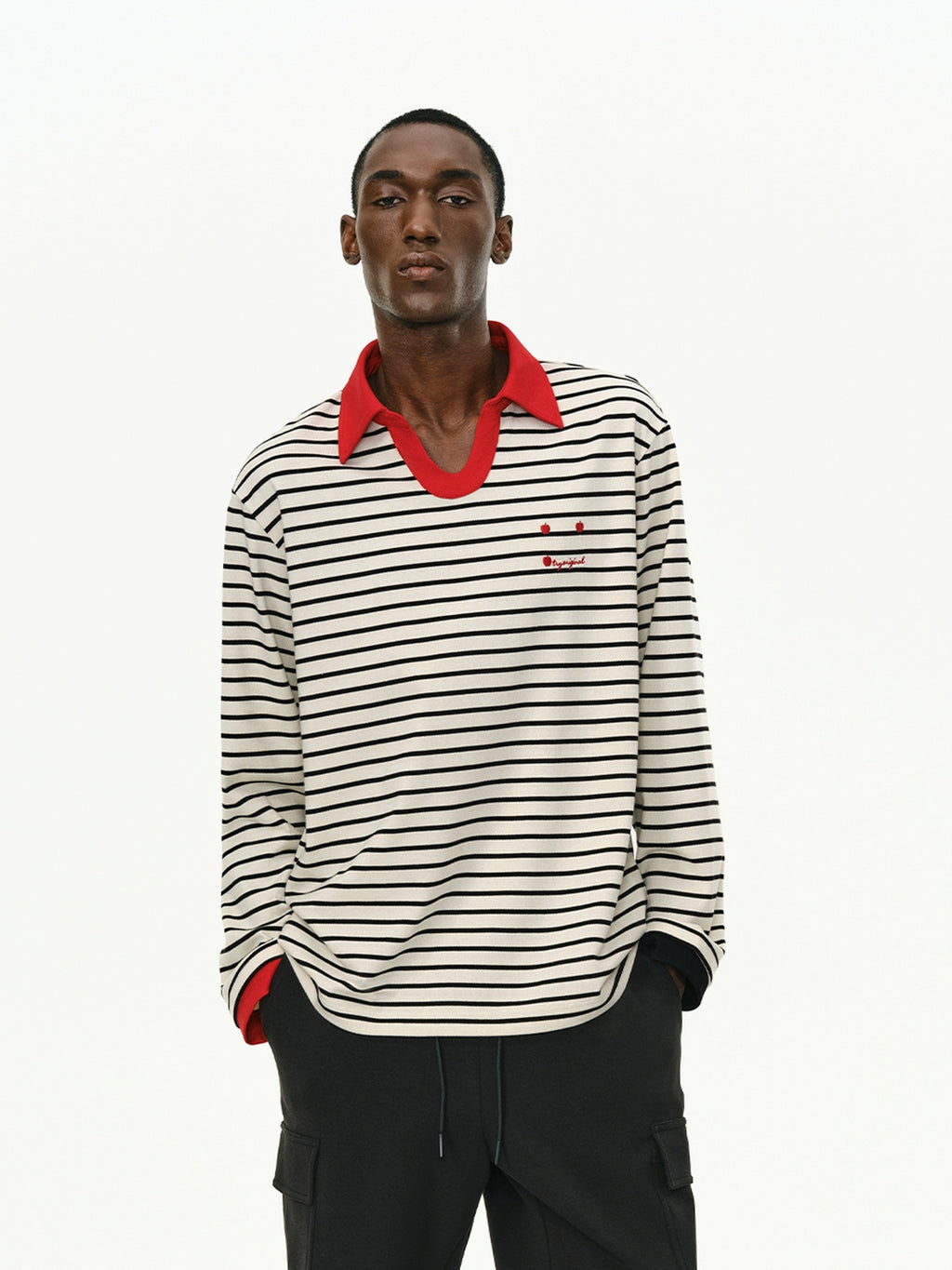 ATRY Striped Retro Loose Contrast Lapel Long Sleeve