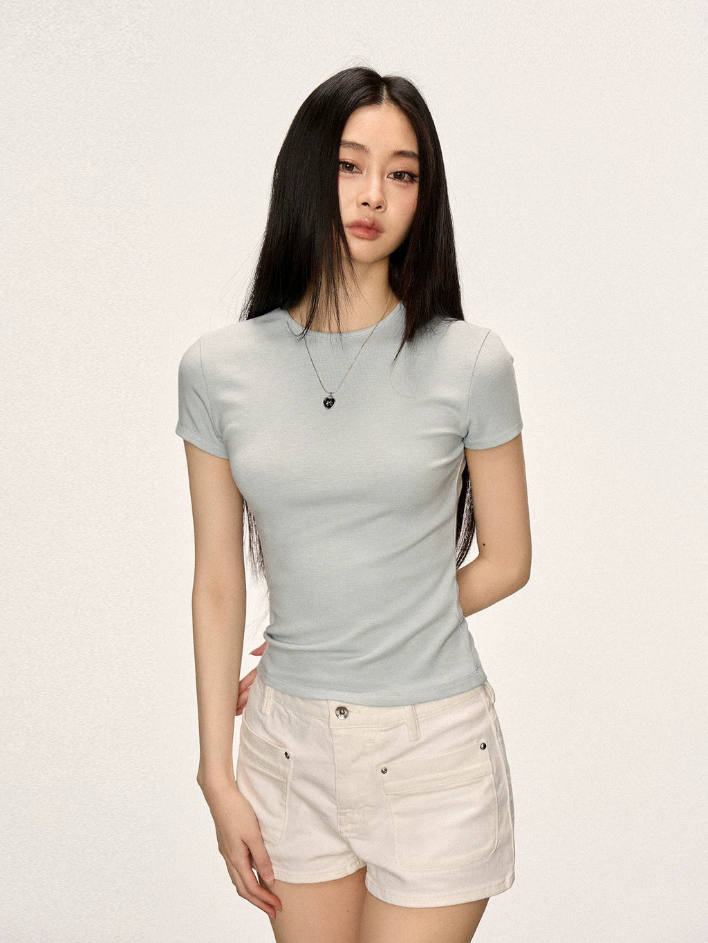 Cherry Melody Front Shoulder Crew Neck Slim Tee