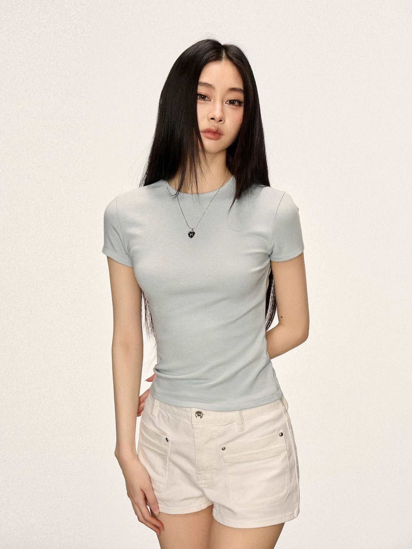 Cherry Melody Front Shoulder Crew Neck Slim Tee