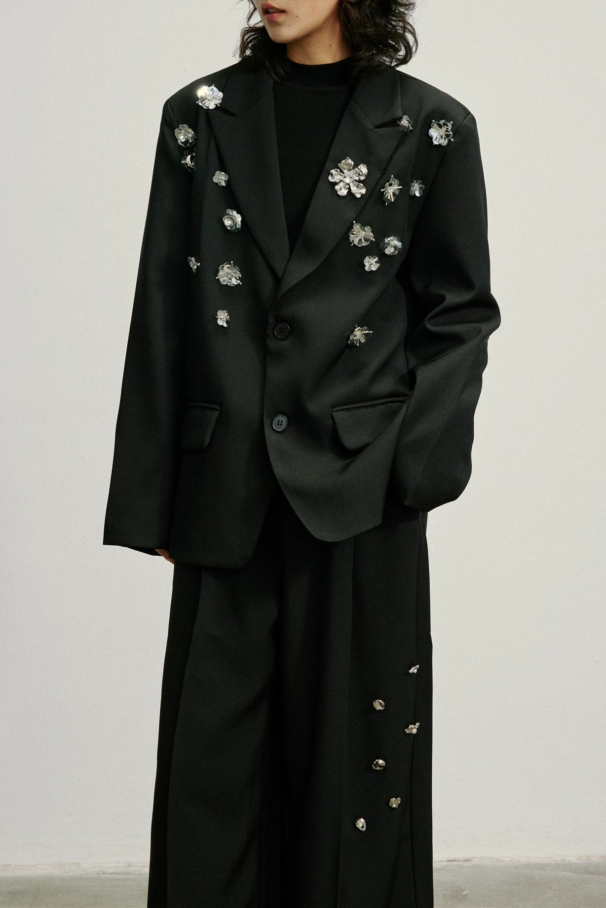 SUNYVONNE Three-dimensional Flower Beaded Blazer