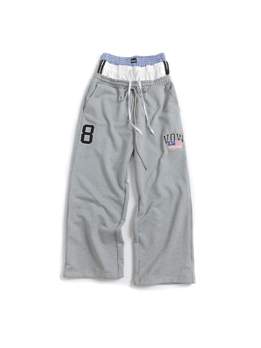 VOWPROGRESS Drawstring Splicing Wide-leg Embroidered Sweatpants