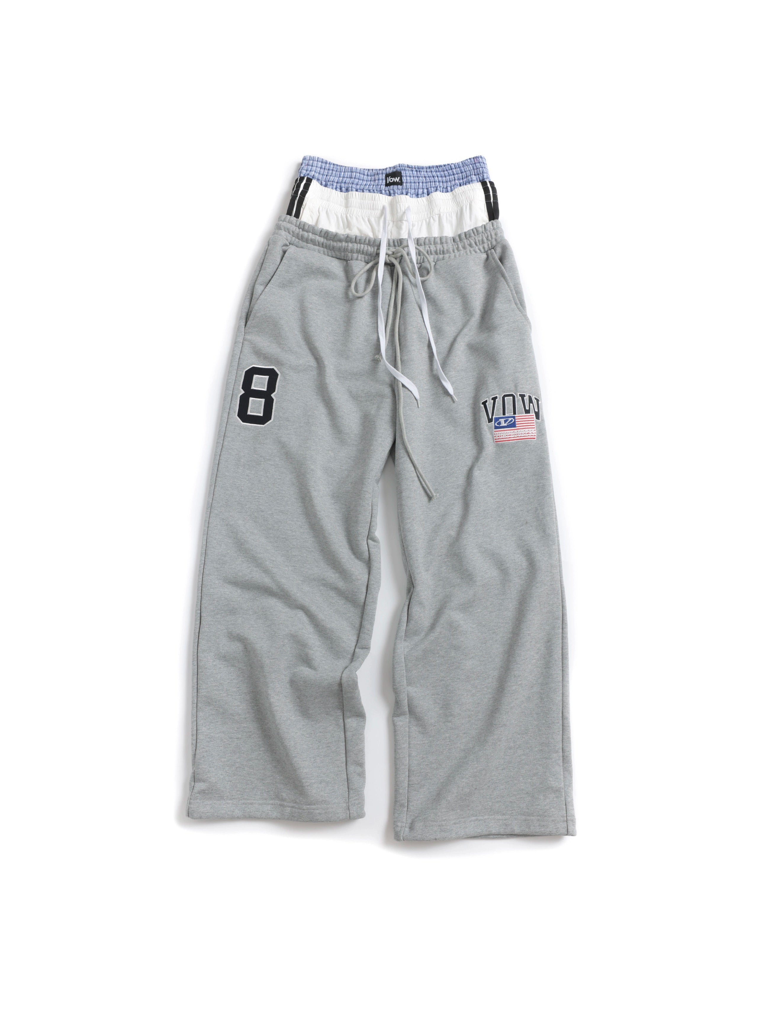 VOWPROGRESS Drawstring Splicing Wide-leg Embroidered Sweatpants