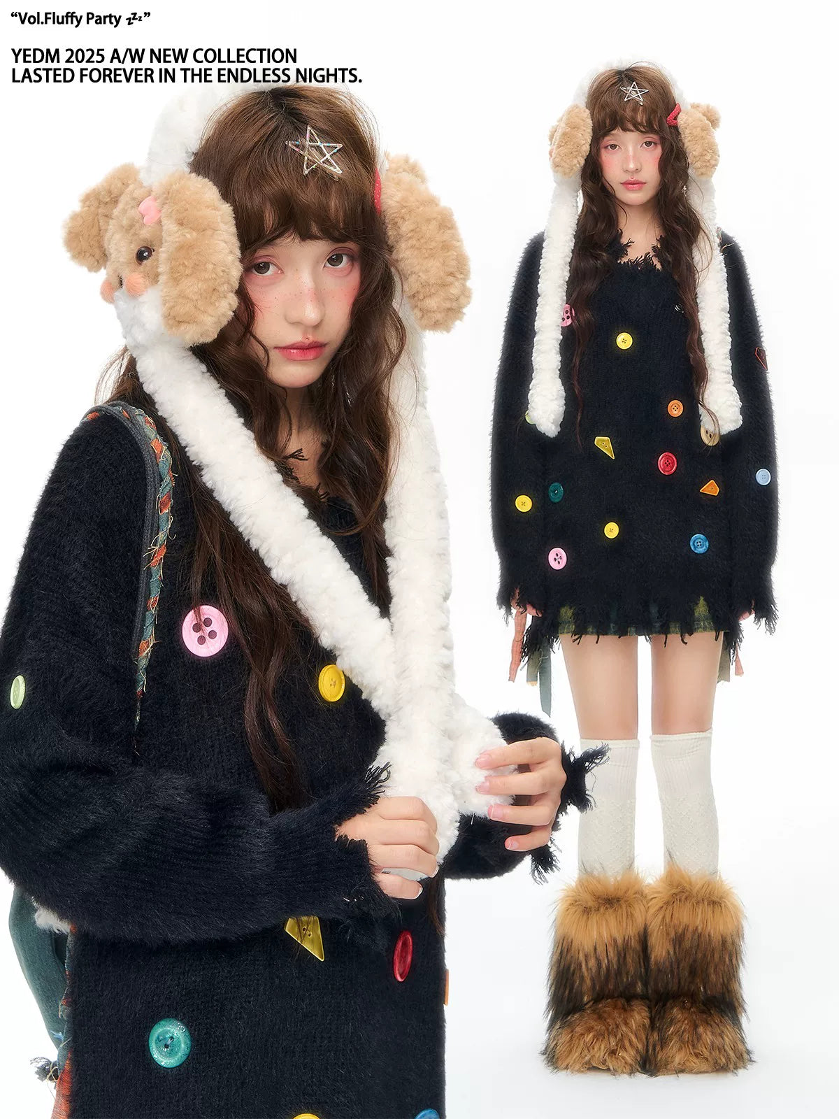 YEDM V-neck Colorful Button-up Sweater
