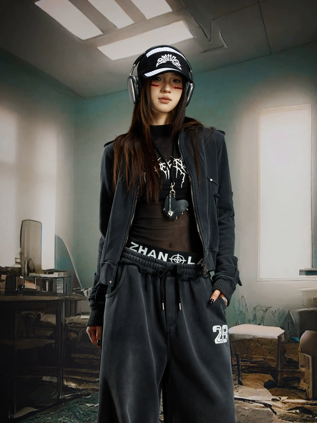 NOMANIAI Stand-up Neck Zipper Rivet Cardigan Slim-fit Fleece Sweater Jacket