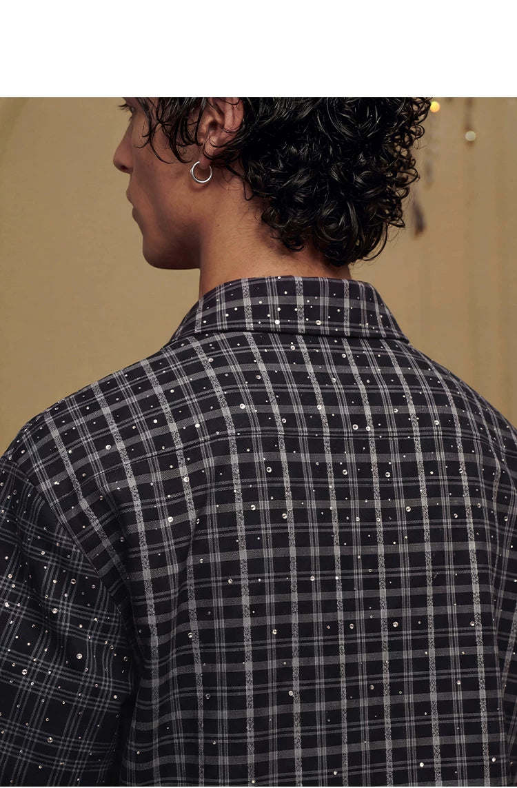 YADcrew Vintage Plaid Full Diamond Loose Short Sleeve Shirt