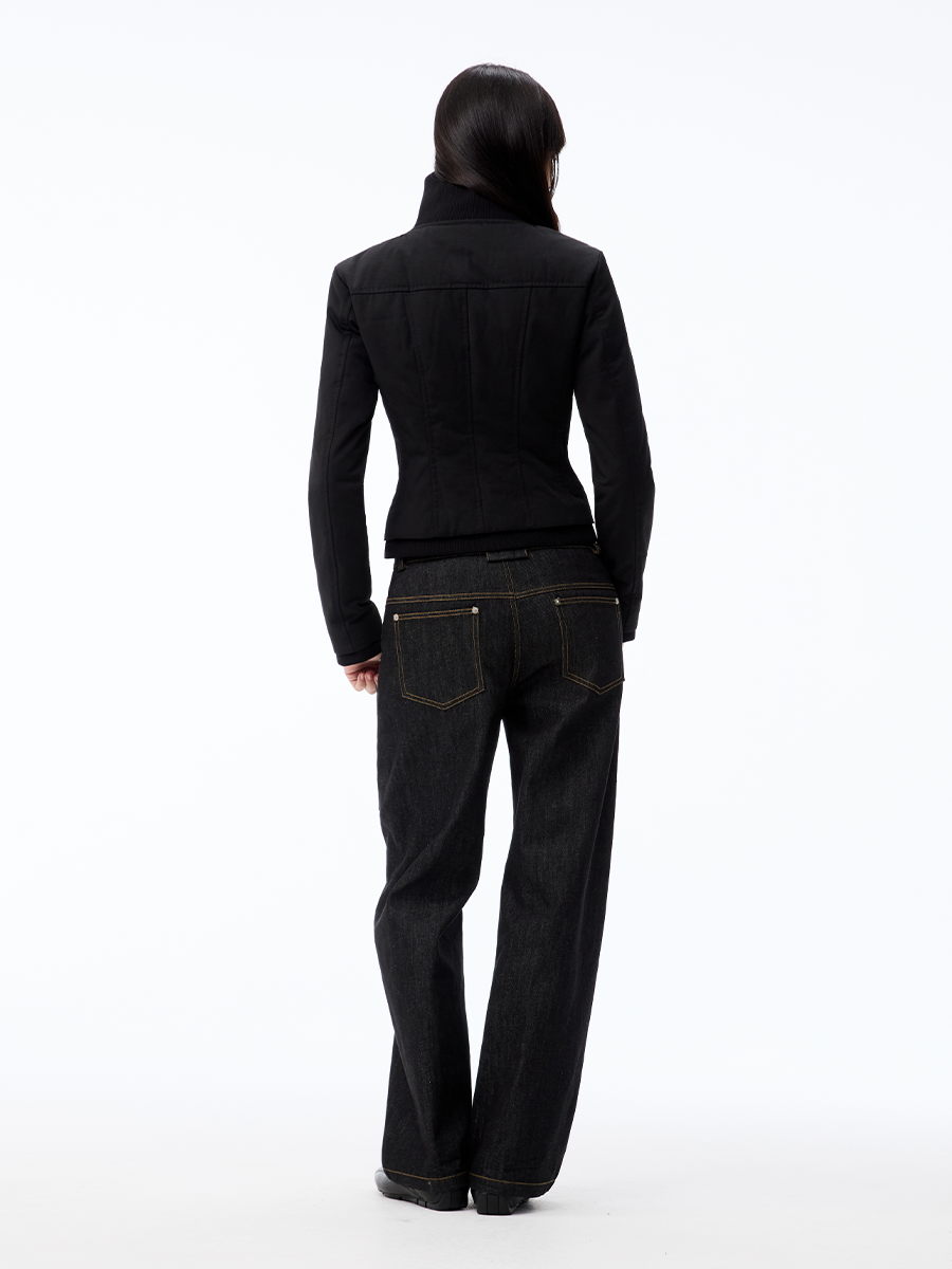 JCAESAR WOMEN Threaded Cross-Neck Slim-Fit Oblique Zipper Down Jacket