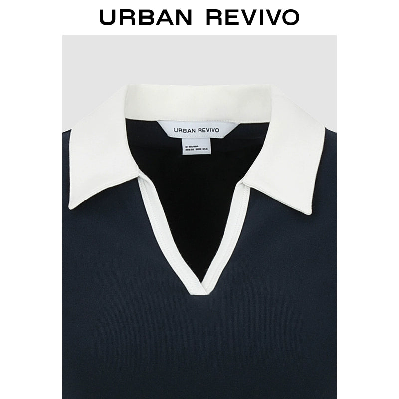 URBAN REVIVO Simple Contrasting Lapel Slim Tee