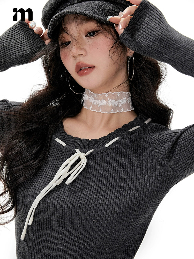 Imone Contrasting Straps Slim Stitching Sweater Knitted Sweater