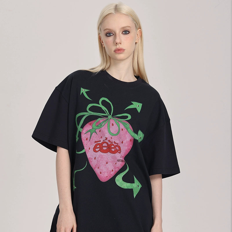 EeeeArtmonster Hand Painted Strawberry Rivet Tee
