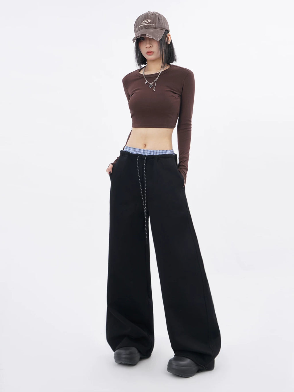 SAMUSAN Double Waist Loose Drape Floor Straight Tote pants