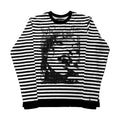 PAIKI "Black and White Striped Portrait Crew Neck Sweater"