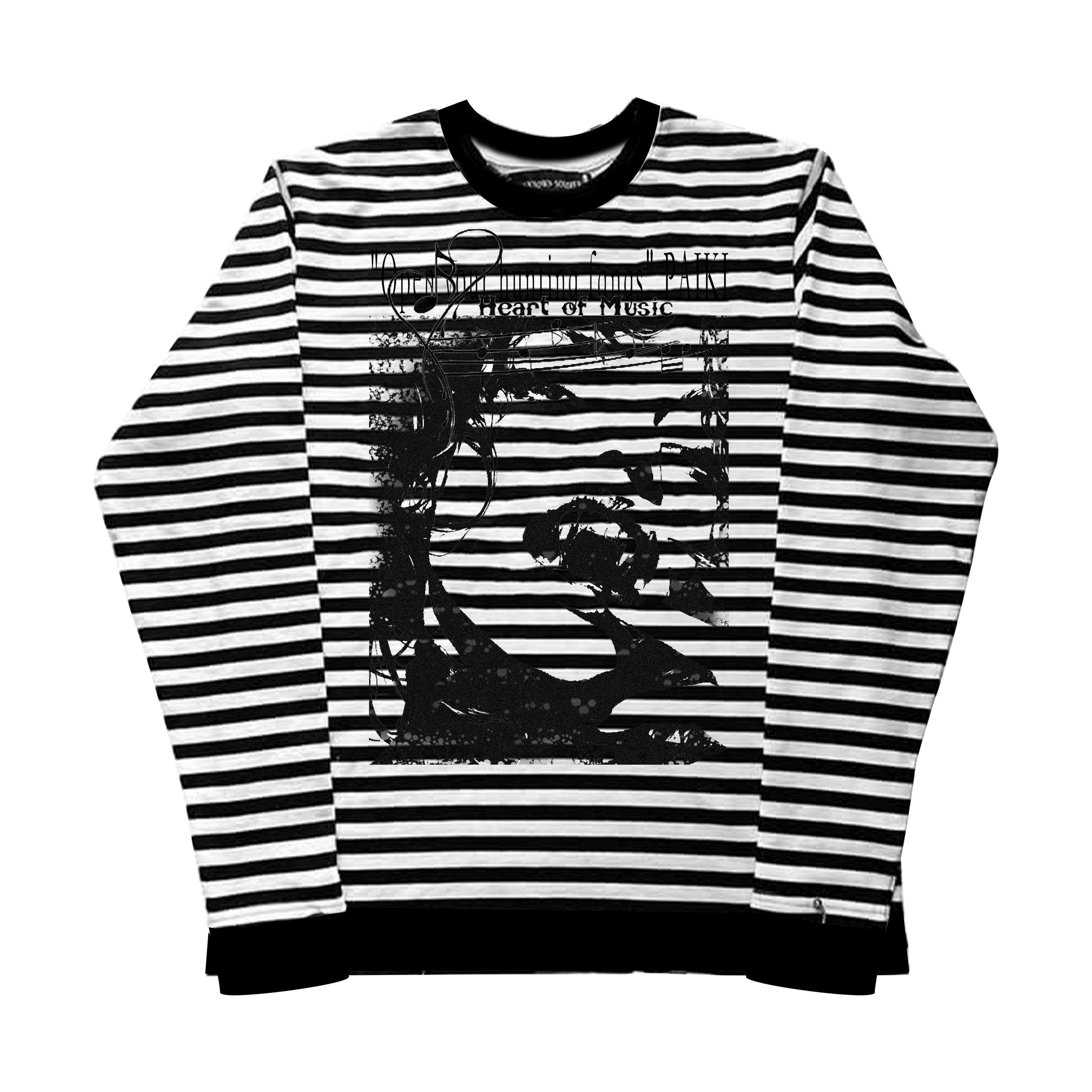 PAIKI "Black and White Striped Portrait Crew Neck Sweater"