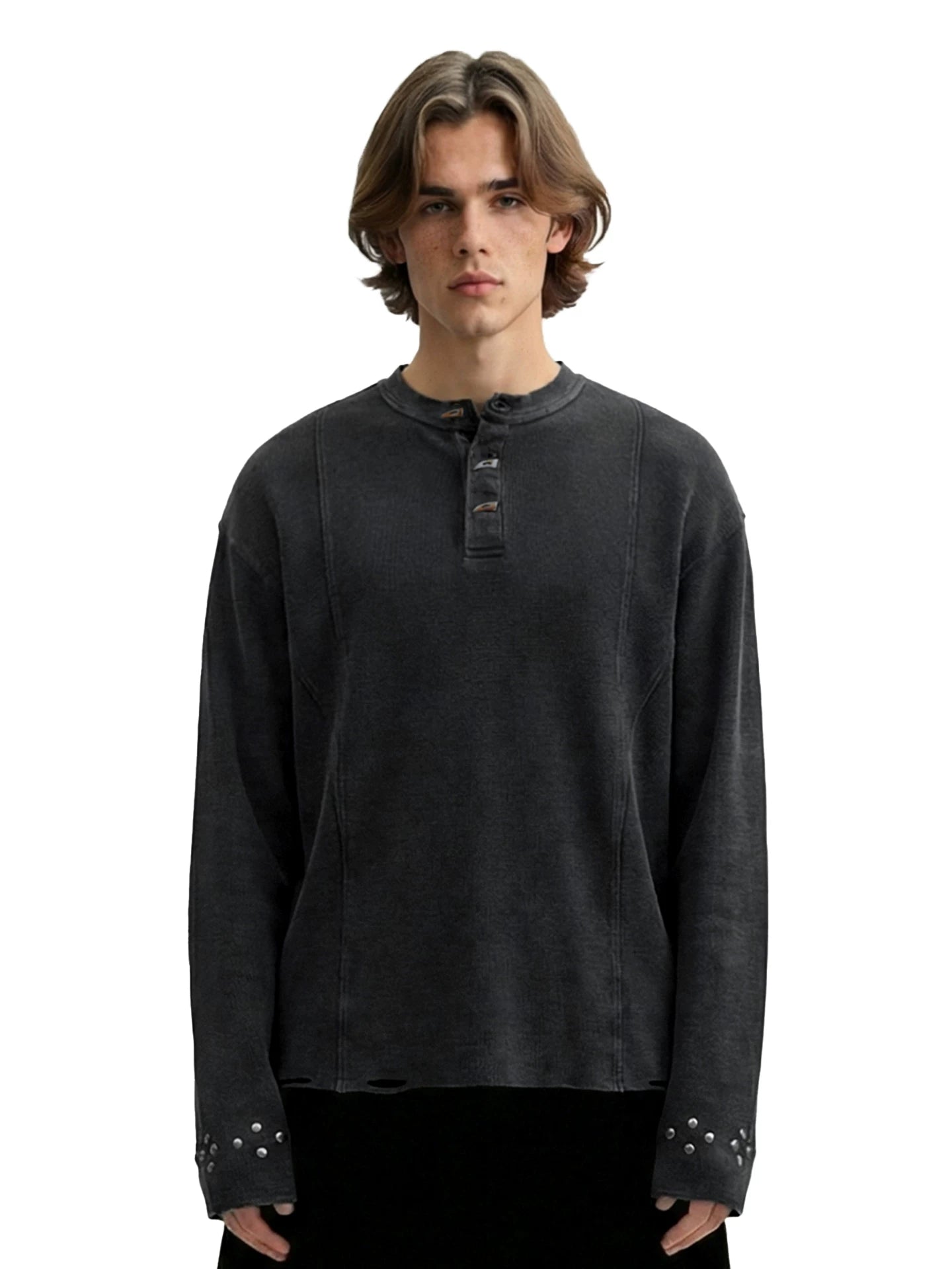 Remedy Vintage Henry Collar Rivet Waffle Long Sleeve