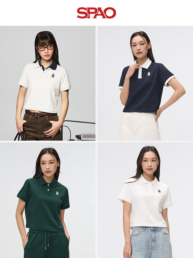 SPAO Women's Bear Woodie Lapel Short T-shirt SPHWF24G50