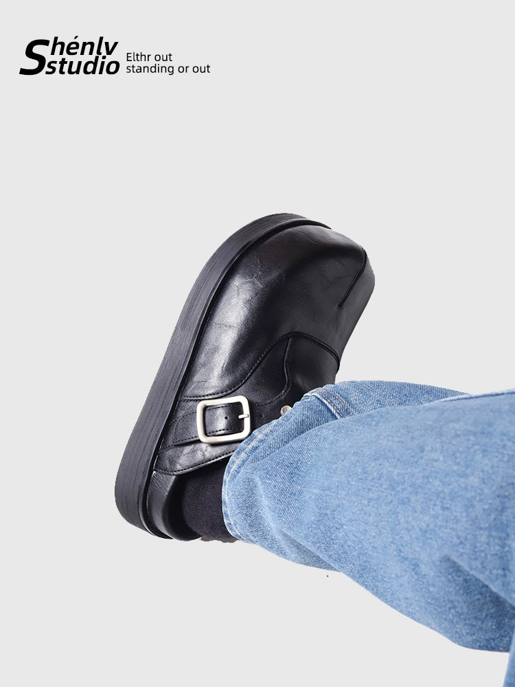 SHENLV STUDIO Big Head Platform Half-tow Leather Shoes Birkenstocks