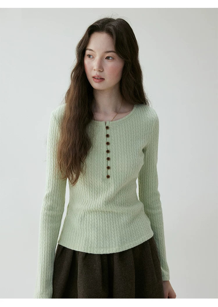 VOOE Henry Neck Twist Twist Bottom Long Sleeve