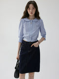 VOOE Short Doll Collar Striped Seven-quarter Sleeve Shirt