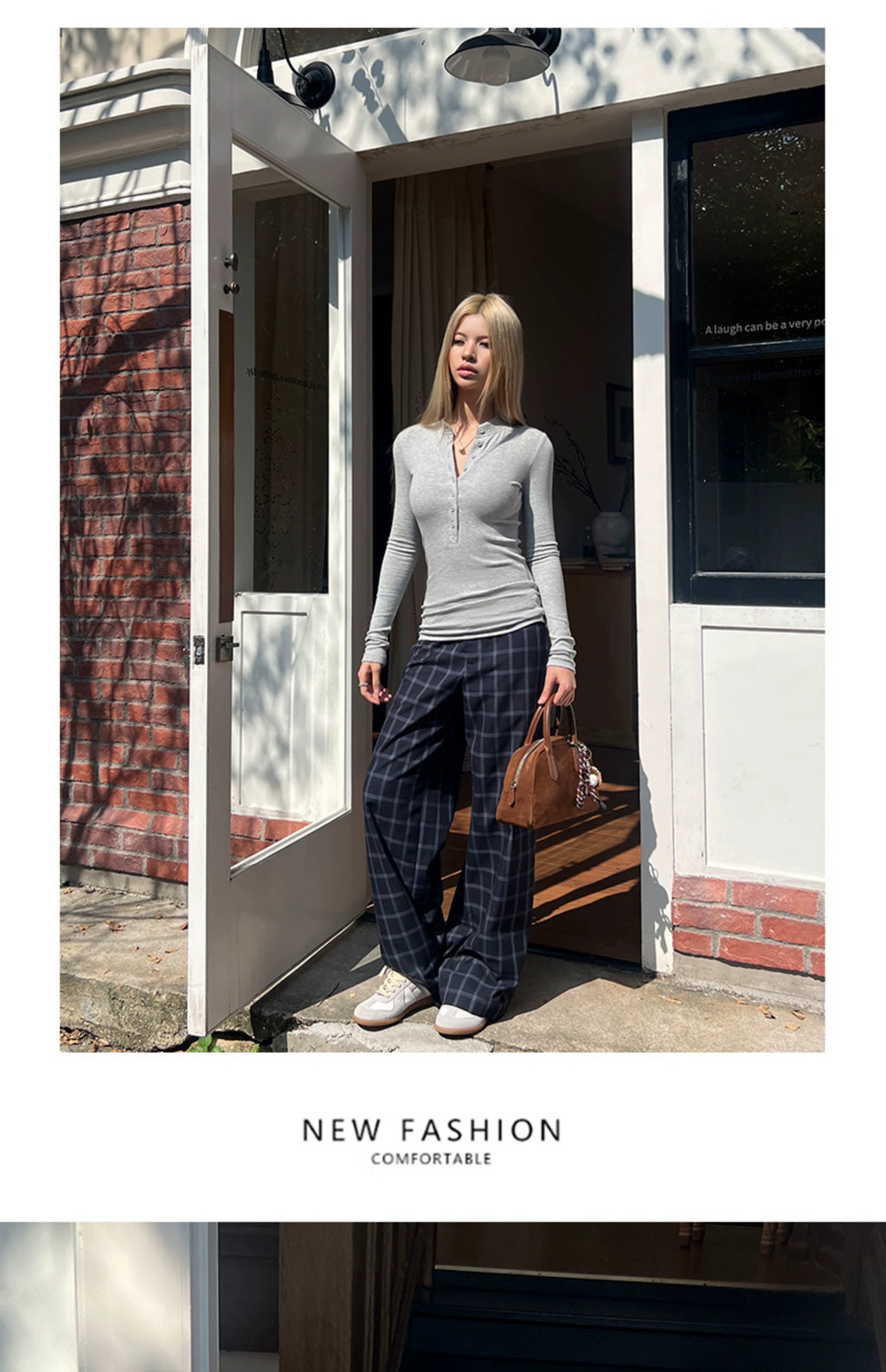 Audwyn Vintage Plaid Loose Straight Casual Pants