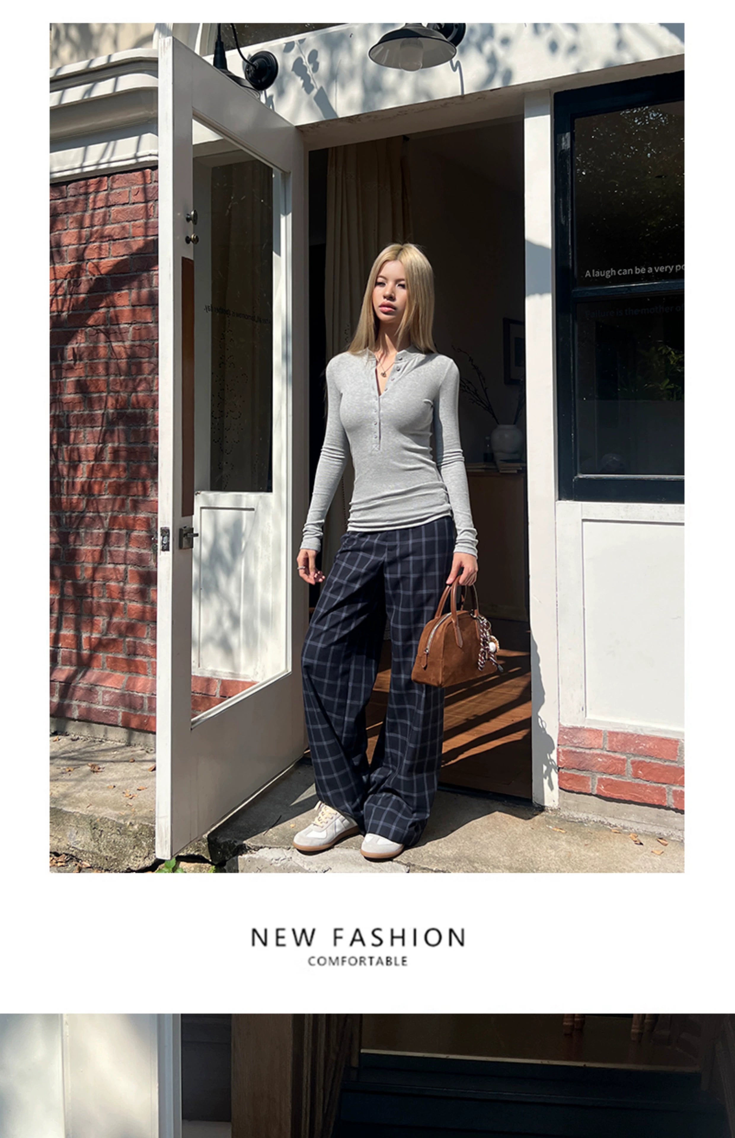 Audwyn Vintage Plaid Loose Straight Casual Pants