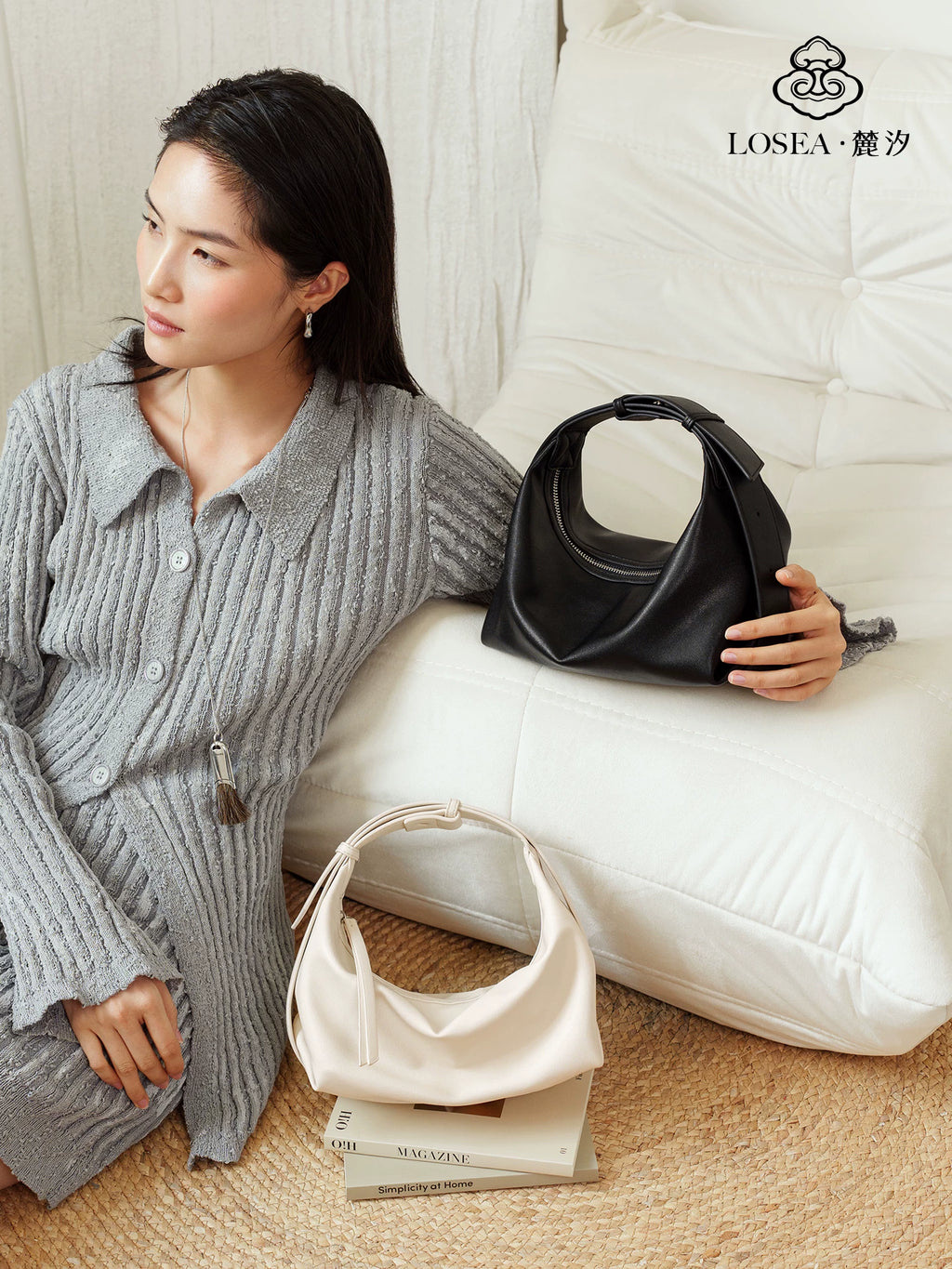 LOSEA Faux Leather Zip-Top Hobo Bag