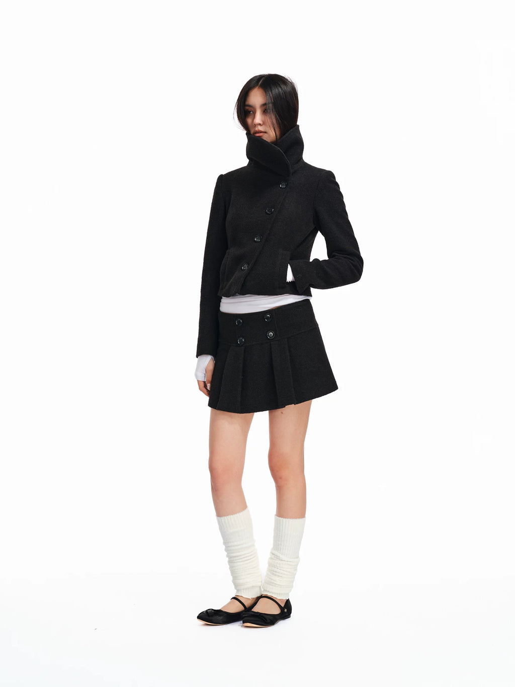 Two Little Guys Woolen Big Lapel Collar Short Jacket Short Skirt Suit
