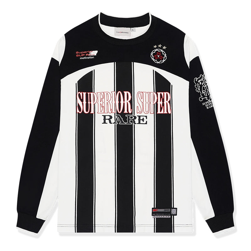 SSR Nailed Diamond Embroidery Crew Neck Loose Stripe Football Long Sleeve