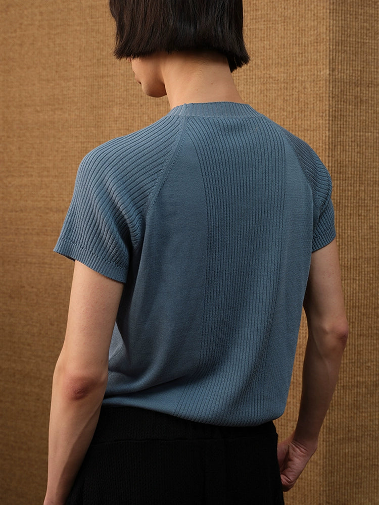 JCAESAR Pit Strip Knitted Shoulder Tee