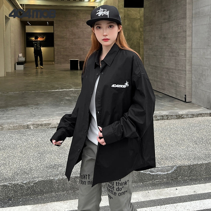 404MOB Embroidery Contrast Color Long Sleeve Shirt