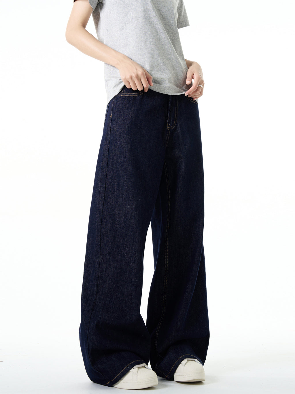 FLYOFF Straight Wide Leg Dark Blue Jeans
