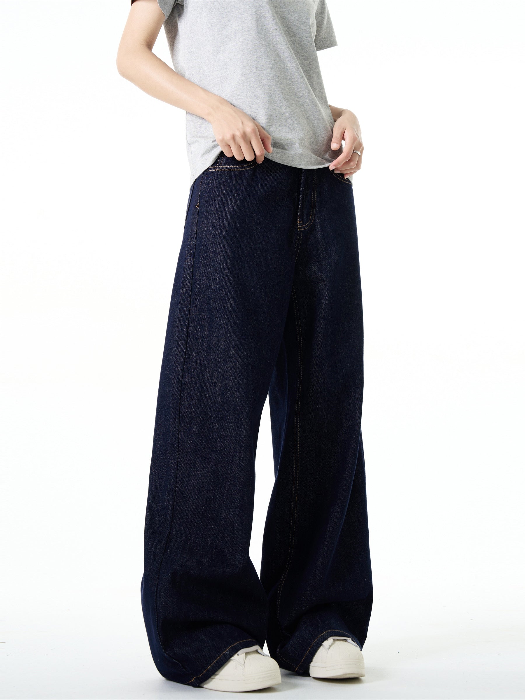 FLYOFF Straight Wide Leg Dark Blue Jeans