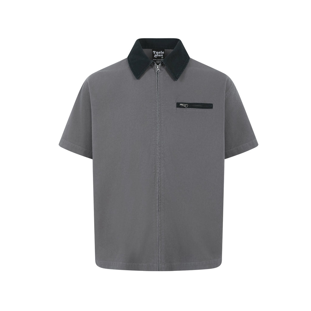 BLACKLISTS Short Wide Lapel Zip Short Sleeve Shirt