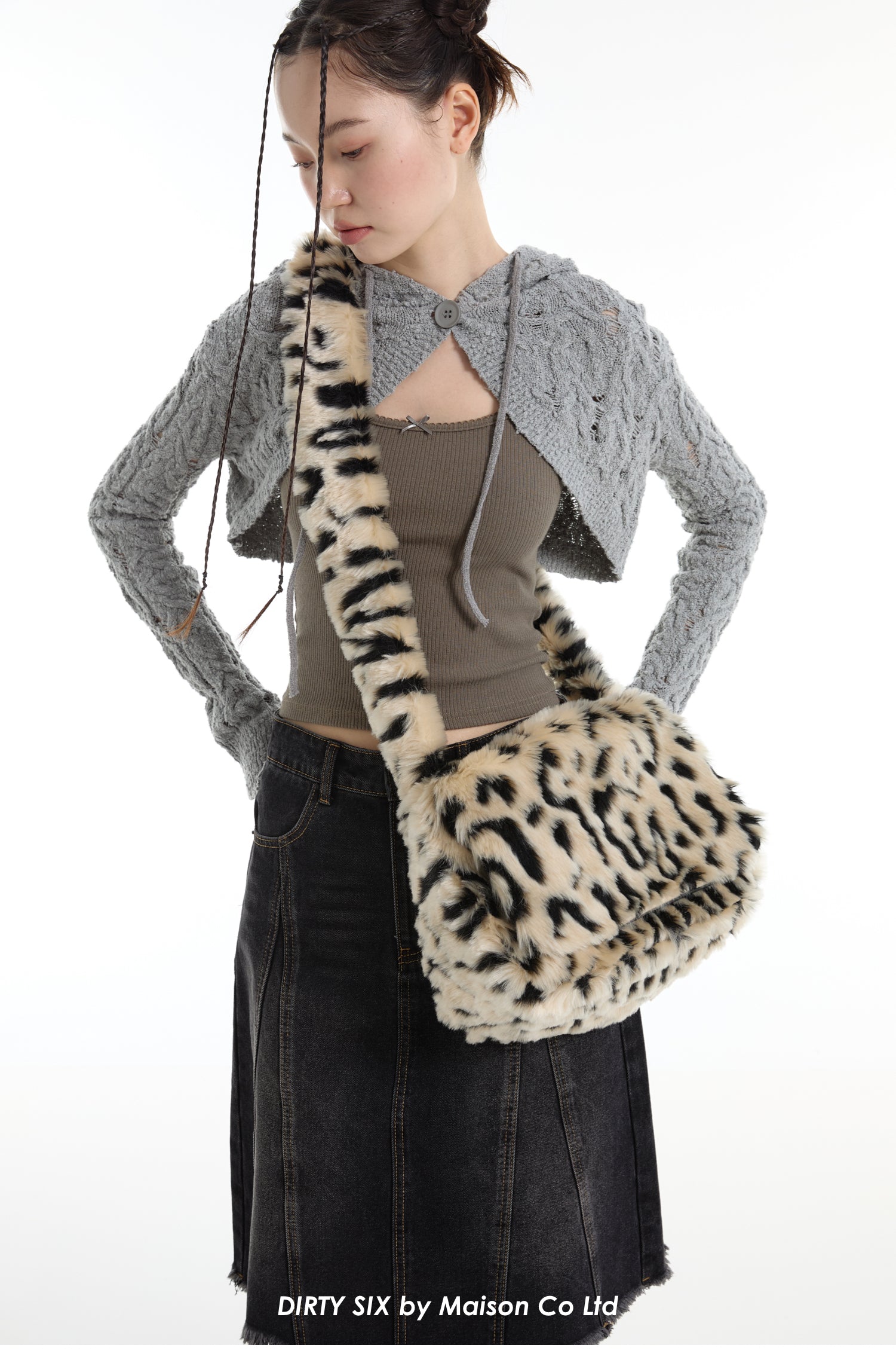 DirtySix spotted leopard flip square bag
