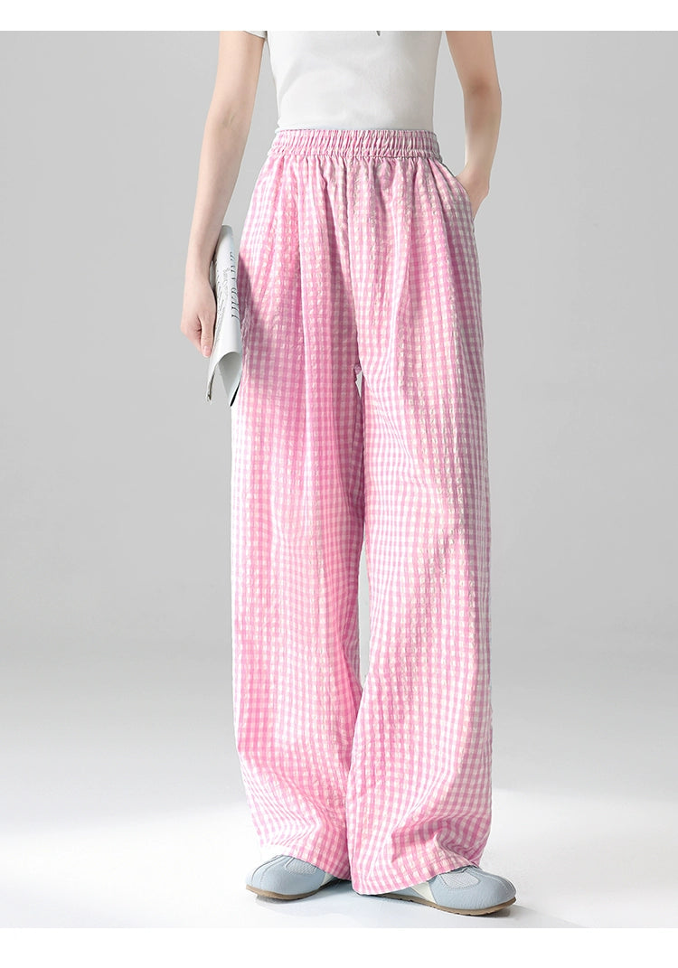 UNIFREE Plaid Light and Drape Lazy Loose Casual Pants