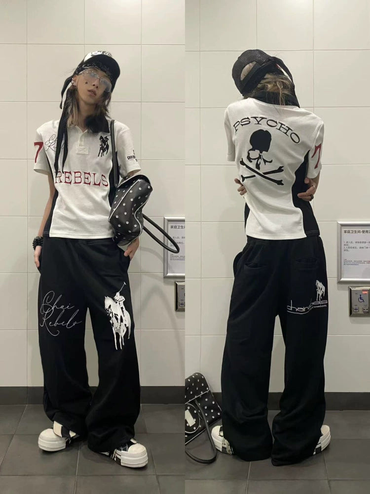 CHAI Horse Standard Embroidery Spoof Splicing Contrasting Tee