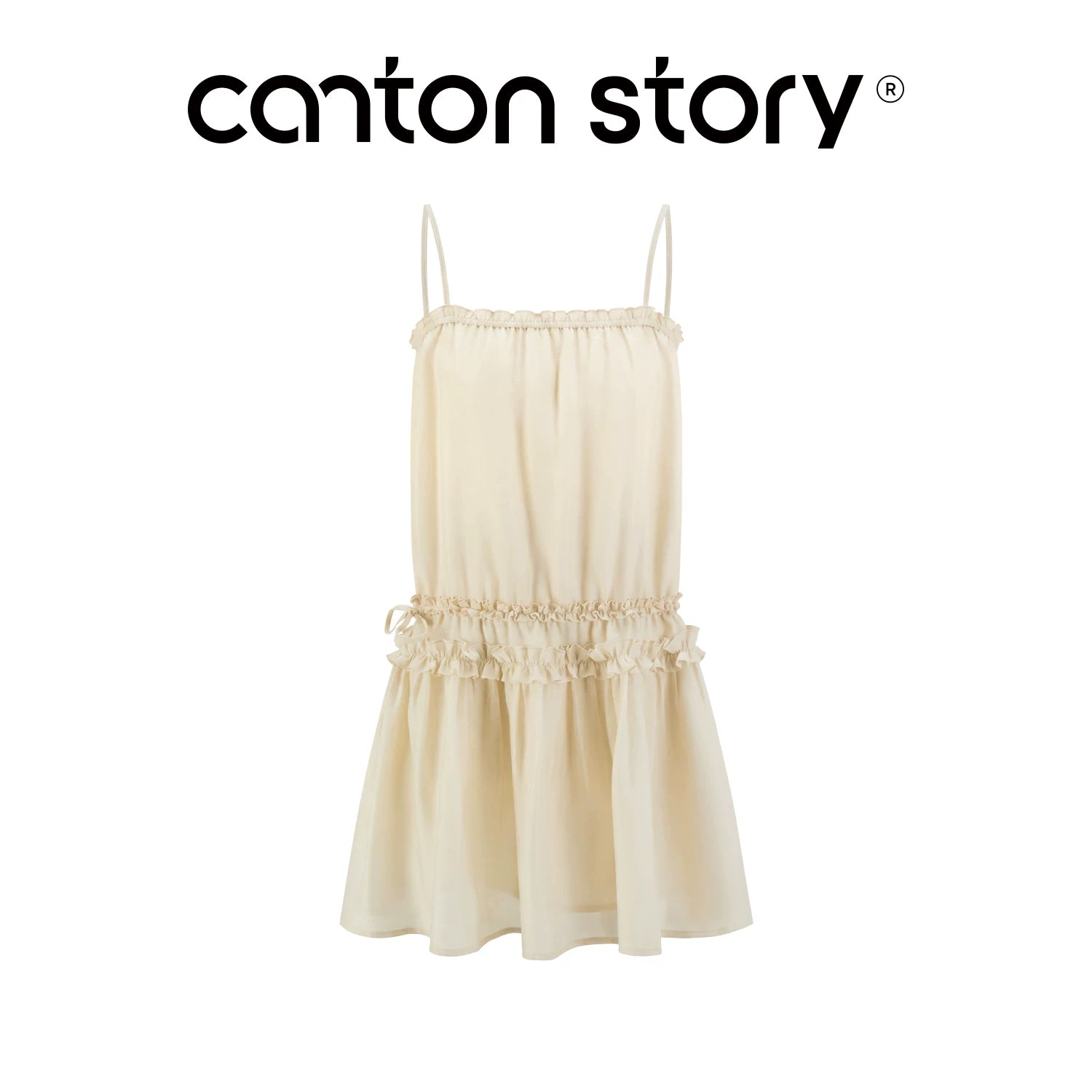 Cantonstory Square Neck Fungus Edge Suspender Dress