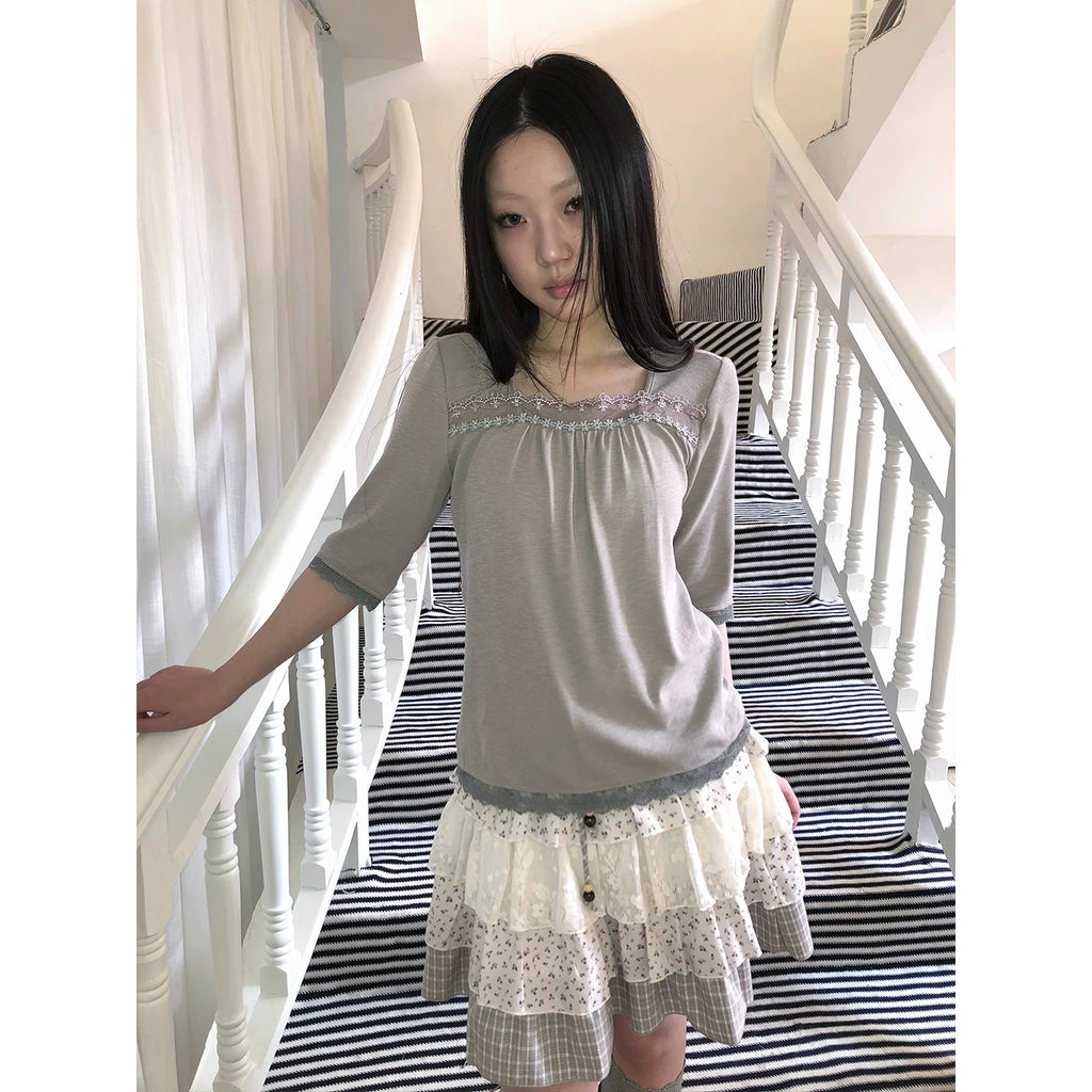 Ang:project Lace Patchwork Casual Tee