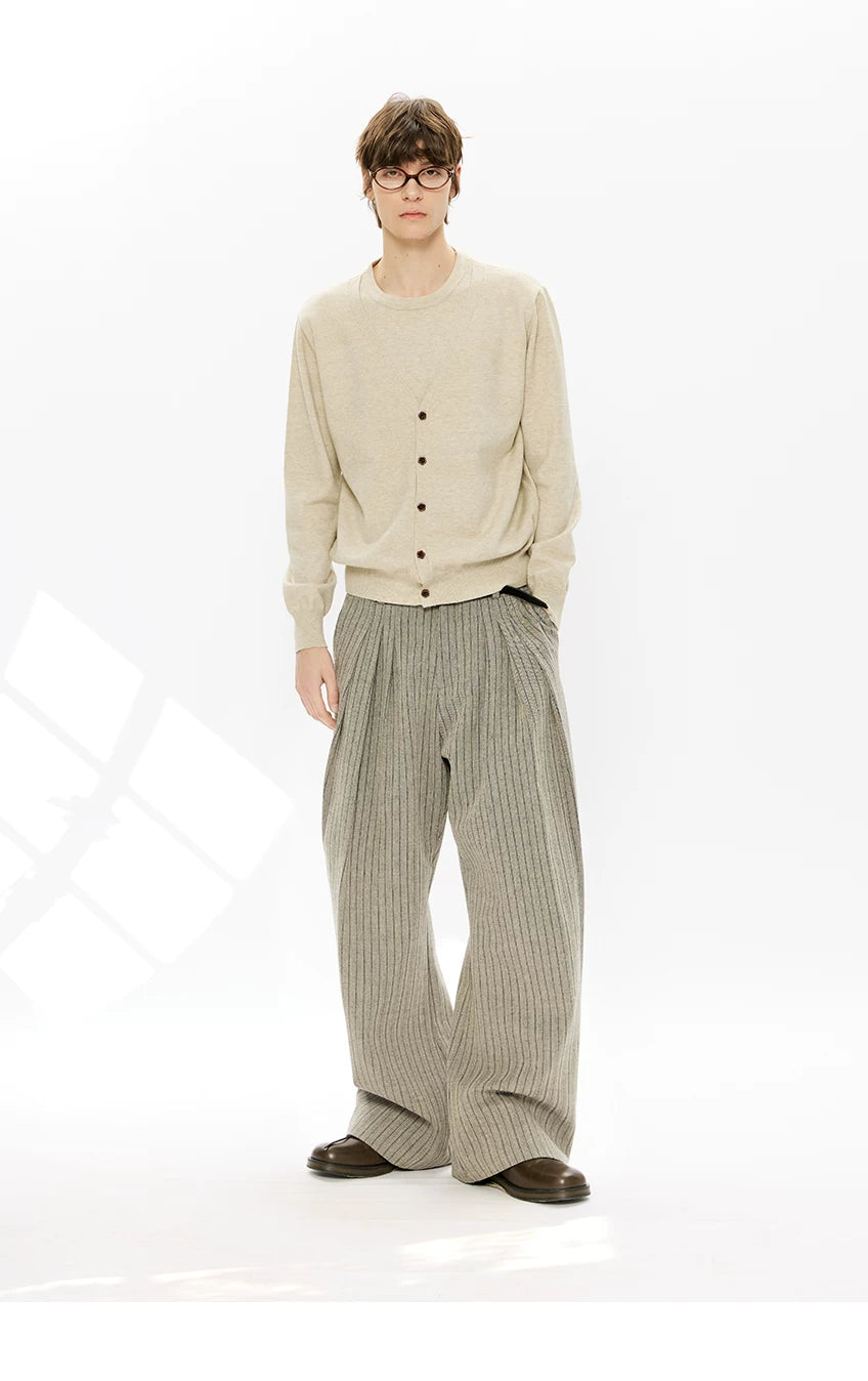 KREATE Striped Linen Pleated Texture Drape A Word Casual Trousers