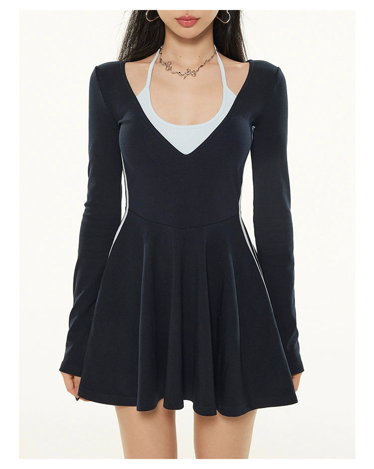 Zero Fake Two Slim and Thin Sweet Long-sleeved Skirts