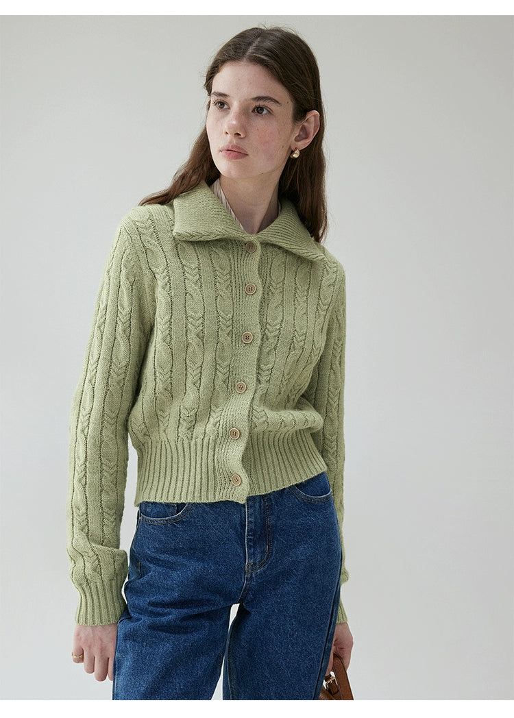 VOOE Lapel Twist Knitted Sweater Cardigan