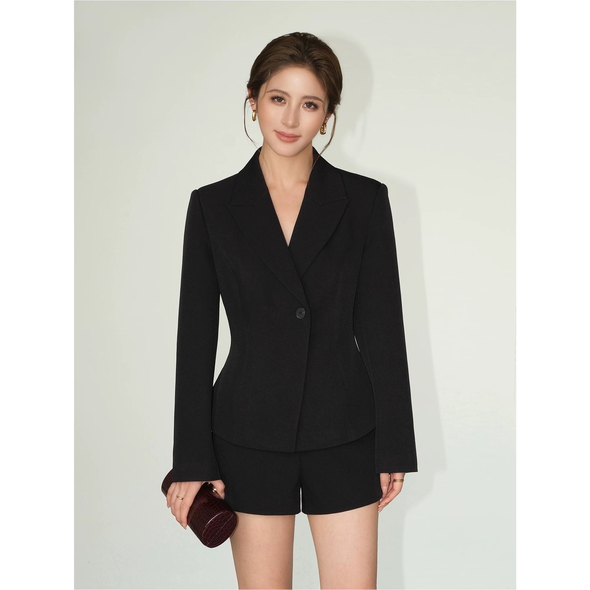 NEVA HU Waist Short Blazer Shorts Set