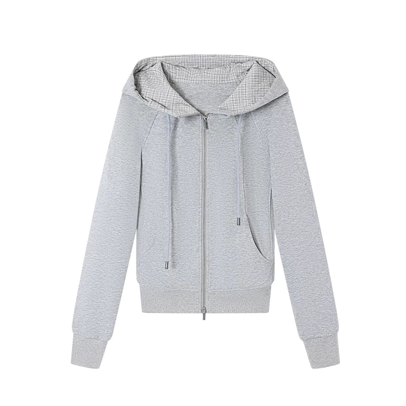 Ablueberry Slimming Paneled Plaid Hooded Jacket