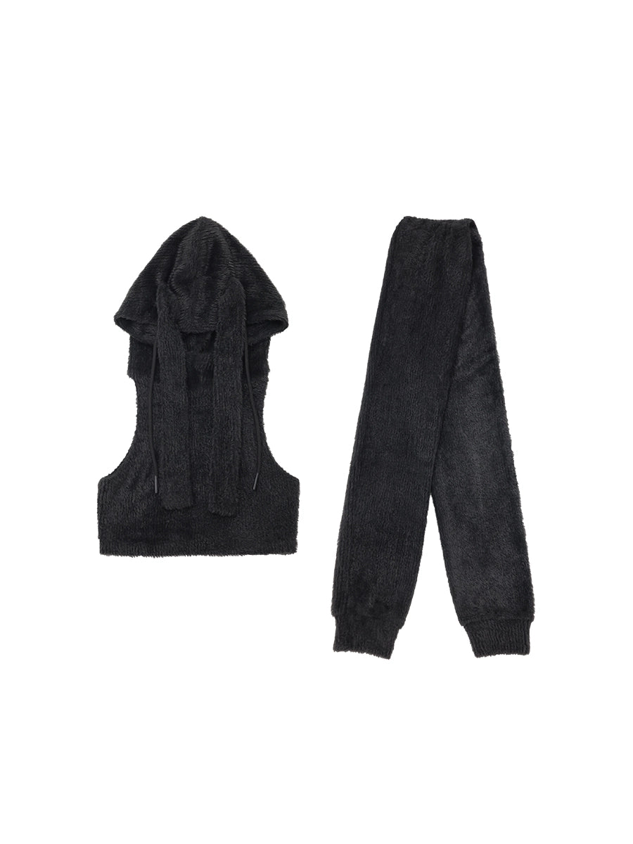 FUZZYKON Ear Plush Knitted Scarf Hooded Vest