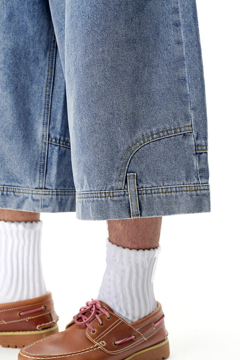 INF Anti-structure washing seven-point denim shorts