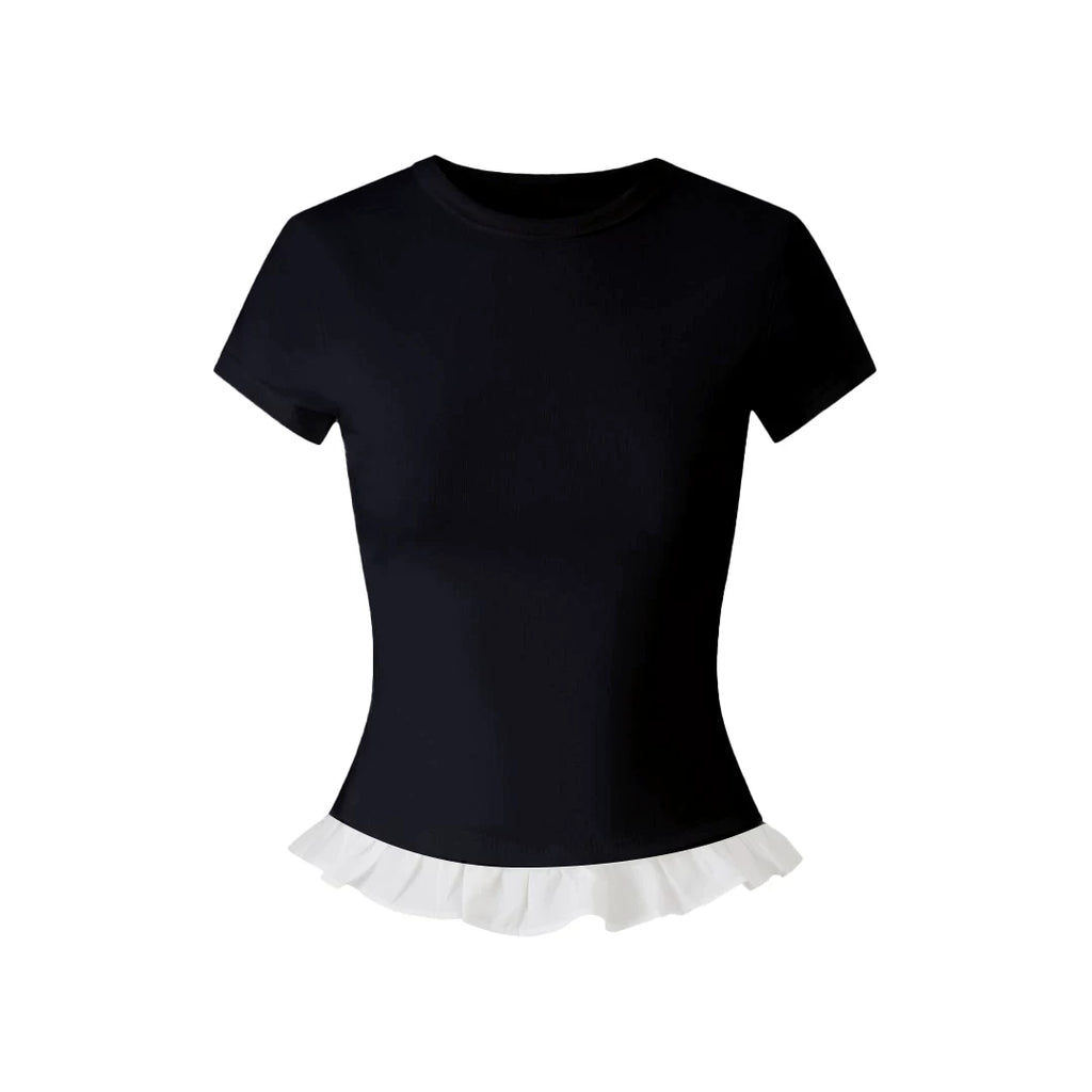 Avenement Splicing Lace Slim Body Contrasting Tee