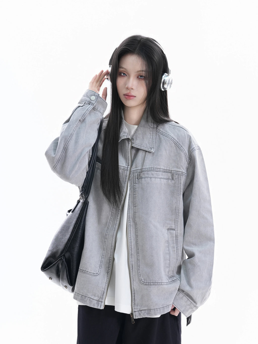 Zuocisankon Turtleneck Denim Jacket